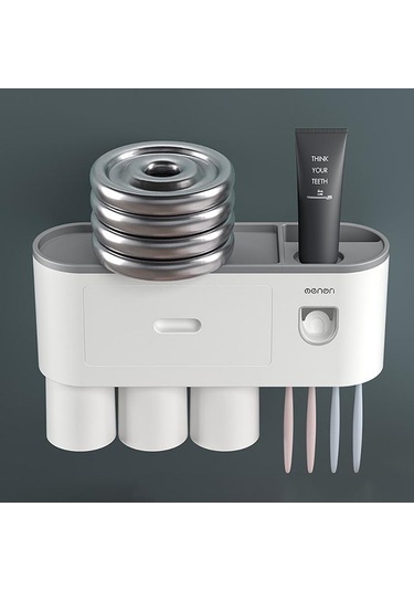 Siyah Mengnı Duvara Monte Manyetik Diş Fırçası Tutucu Su Geçirmez Diş Macunu Sıkacağı Tuvalet Otomatik Dağıtıcı Banyo Aksesuarları 2 Bardak Siyah