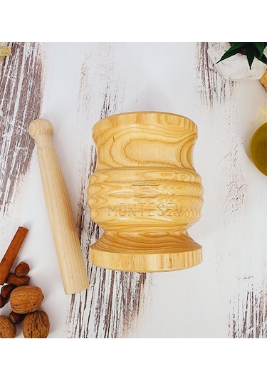 El Yapımı Ahşap Ağaç Havan Sarımsak Döveceği Lüx 10 Luk