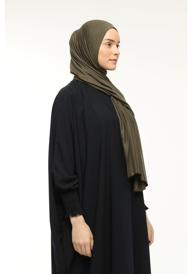 Hazır Pratik Geçmeli Lüks Düz Penye Şal Çapraz Hizalı Asker Yeşili