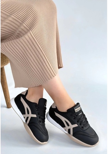 Zlay Siyah Cilt Bej Detaylı Bağcıklı Spor Ayakkabı Diğer