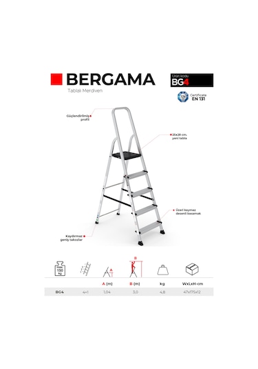 Çağsan BG4 4+1 Basamaklı Bergama Tablalı Merdiven