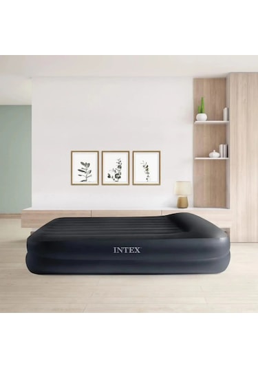 INTEX Queen Pillow Rest Raised Şişme Yatak-Koyu Mavi-Queen çift kişilik Koyu Mavi