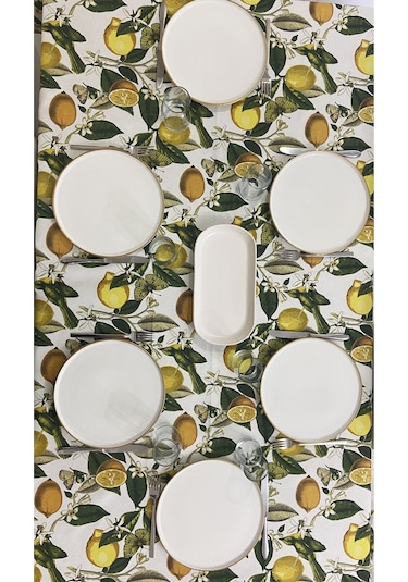 Sıvı Geçirmez Dertsiz Masa Örtüsü Limon Desenli