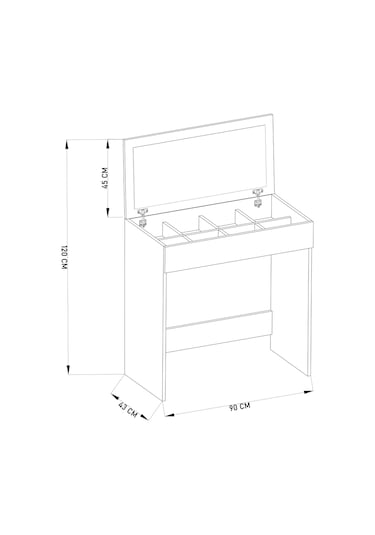 Df02114 Kapaklı Aynalı Bölmeli Makyaj Masası Atlantik Çam