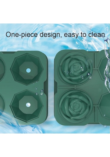 4 Delikli Gül Elmas Şekli Kokteyl Buz Küpü Kalıpları Silikon Buz Topu Makinesi, Renk: Buz Klipsli Gri Diğer