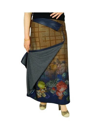 Kadın Uzun Etek Deri Kombinli Bglsz16K206 Kahverengi