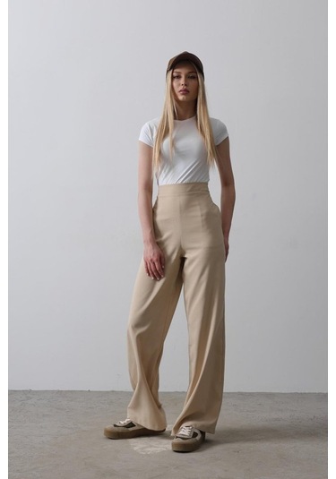 Ge Ticaret Beli Yarım Lastikli Palazzo Pantolon - Camel Camel