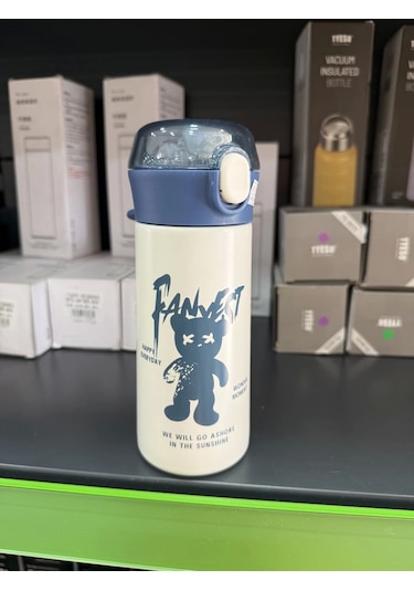 Paslanmaz Çelik Termos Su Şişesi 350ml Pipetli Krem İthal Ürün Çok Renkli