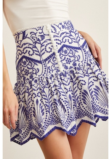 Never More Güpür Detaylı Mini Etek Mavi