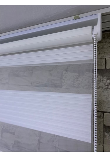 Beyaz Renk Geniş Plise Zebra Stor Perde Tüm Ölçülerde (82113405)