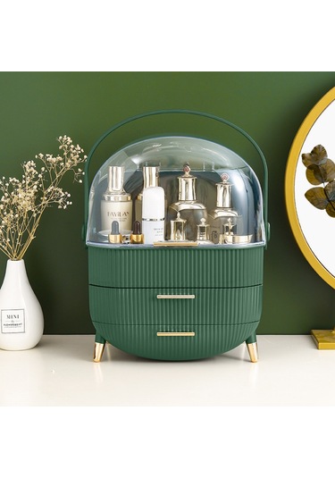 Çekmeceli Makyaj Kutusu Ve Düzenleyici Kozmetik Eşya Masa Üstü Organizer Yeşil
