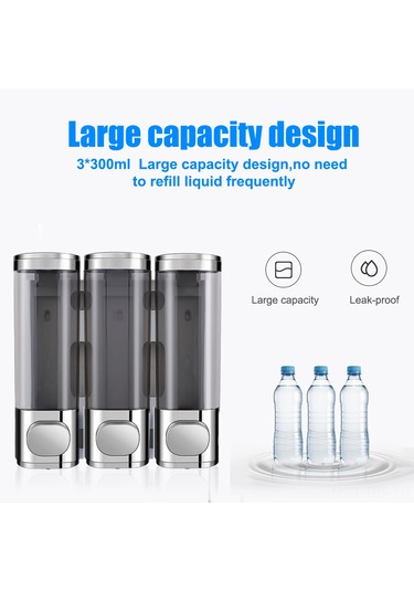 Reedark Duvar Tipi 3'lü El Yağmuru Dispenseri - Duş Jeli, Şampuan Ve Sabun İçin Manuel Basma, Delme Yok, Elektroplated Renk, 300ml Her Bir Kabın Hacmi Çok Renkli