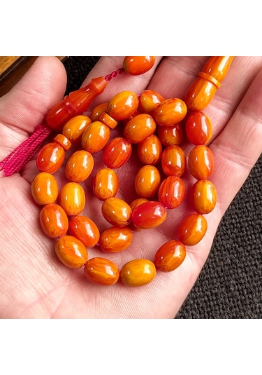9x12 mm Turuncu Sandaloz Baga Tesbih, Yeni Döküm Miskevi Baga