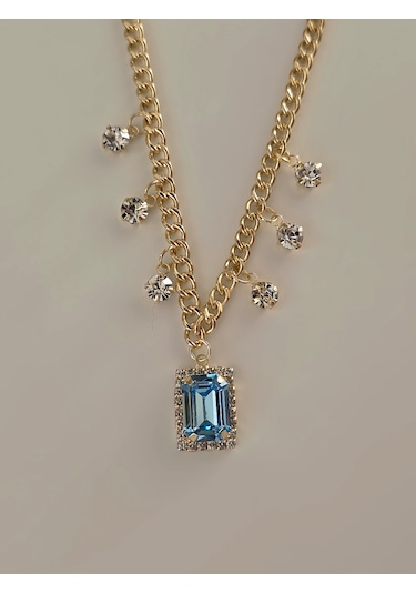 Baget Model Zirkon Taşlı Gold Siyah Renkli Çelik Kolye