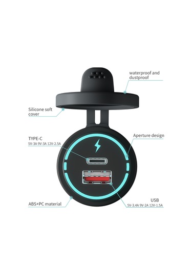 Springsun Yeni Qc3.0 Usb A+c Tip Şarj Cihazı, Mavi Uçlu, Su Geçirmez, 12v-24v Çift Çıkışlı