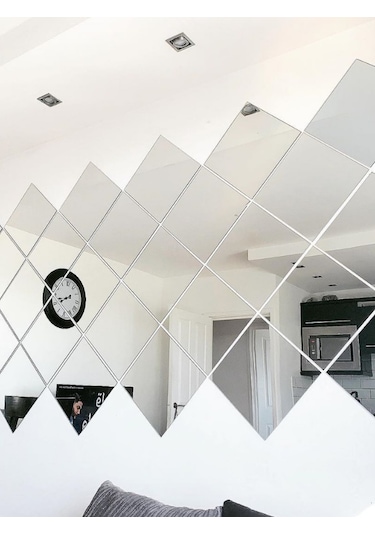 Dekoratif Pleksi Ayna Kendinden Yapışkanlı Kare 4'lü 20x20CM Gümüş