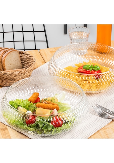 Porsima 4319 Rustik El Yapımı Büyük Boy Cam Salata Kasesi 26cm Şe