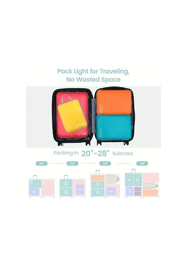 Fochsia 4 Parça Canlı Renk Sıkıştırma Seyahat Organizatörü Çantaları Black Nylon Yıkanabilir Ahşap