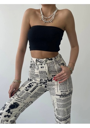 Novıne Gazete Desenli Pantolon Desenli