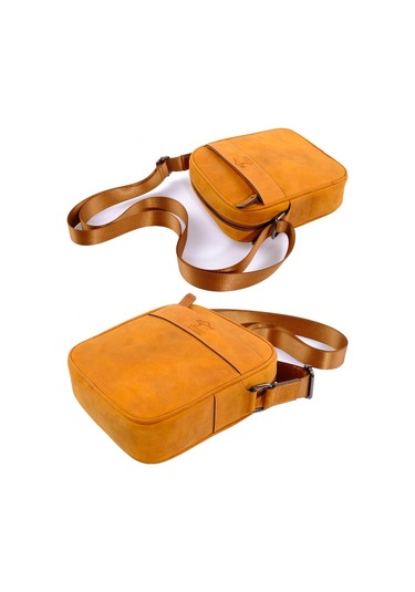 Hakiki Deri Crazy Hardal Erkek Postacı Çanta Kangaroo K 8875-Zh