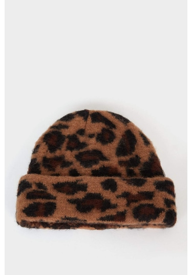 Defacto Kadın Leopar Desenli Bere F3161ax25wnbn303 Kahve-bn303