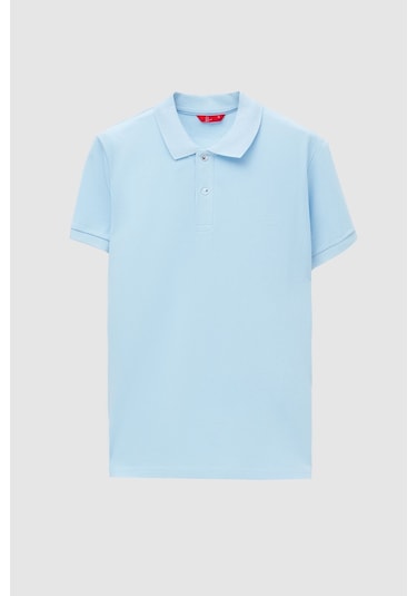 Ds Damat Regular Fit Açık Mavi Pike Dokulu %100 Pamuk Kıvrılmaz Polo Yaka Nakışlı T-shirt 4HC14ORT51000 Açık Mavi