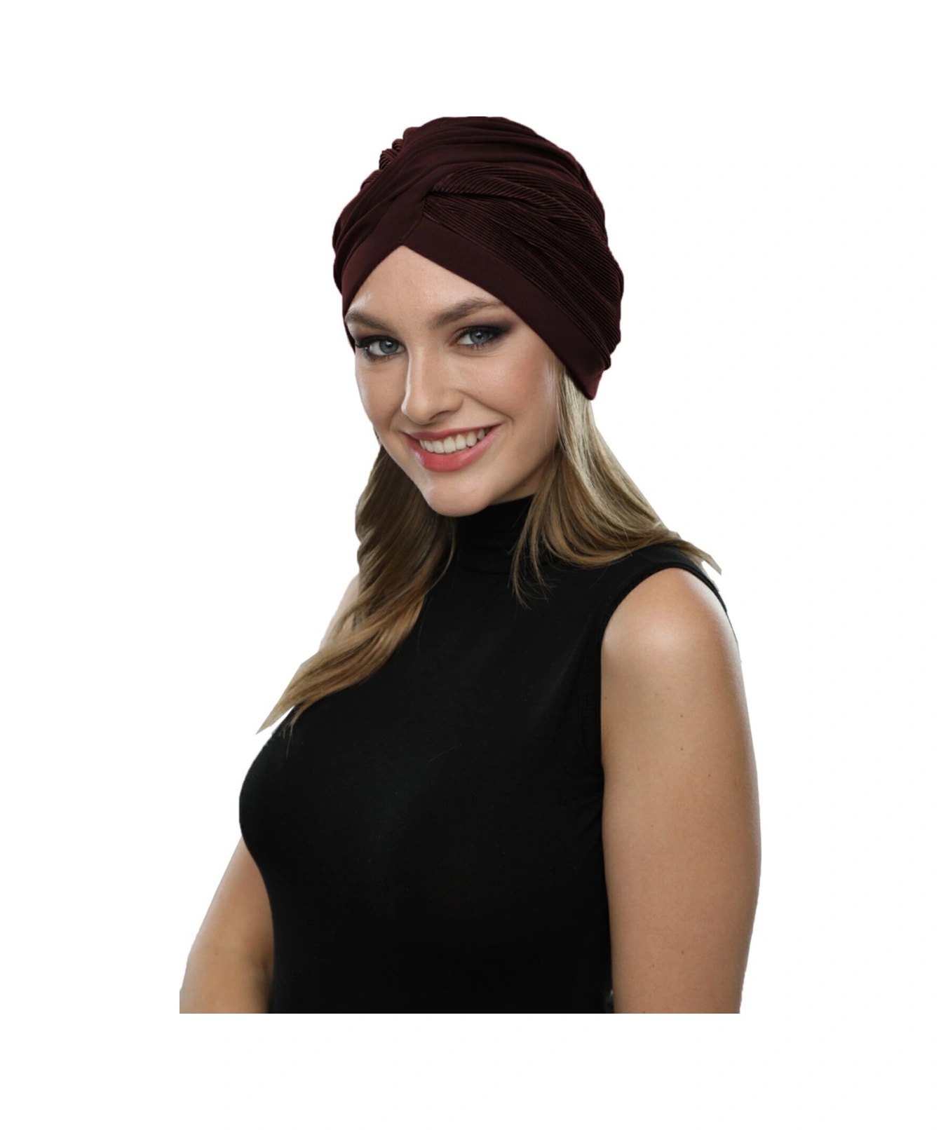 Çapraz Plise Kahve Hazır Türban Tesettür Havuz Bonesi Kahve