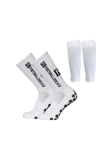 Folinda Beyaz Futbol Çorapları İle Bileklik Kollukları Seti - Poliester Malzeme, 39-46 Numara, Esnek Ve Dayanıklı Beyaz
