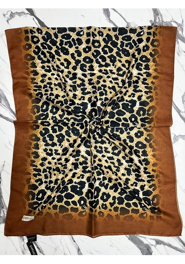 İpekseli Leopar Desenli Organik Pamuk Şal - 1 911