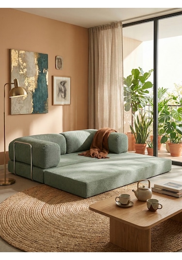 Reflekta Sünger Koltuk Rollpack Kanepe Relax 90x190 Yatak Koltuk Demonte Adaçayı Yeşili