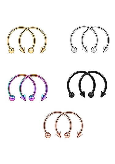 Homyl 10 Parça 16g Burun Septum At Nalı Halka Küpe Tragus 10mm Çok Renkli