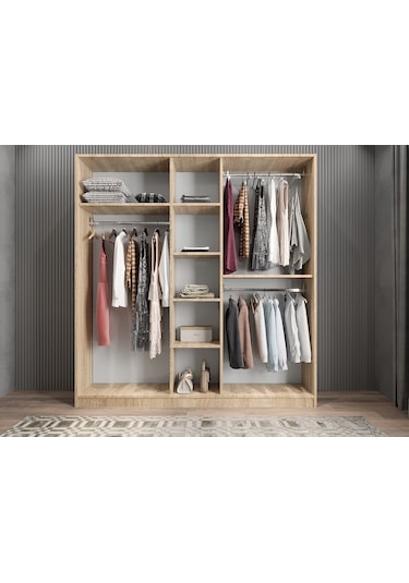 Kristal 5 Kapaklı Dolap Gardırop Meşe - Ücretsiz Kurulum