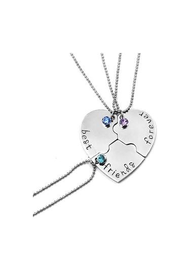 Bff Arkadaşlık Taşlı Kalpli Kolye Best Friends Forever Kolyesi Gümüş