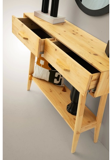 Ahşap Natural 2 Çekmeceli 1 Raflı Dresuar Naturel Naturel