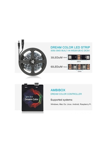 Trendooze Ambilight Ekranlı Otomatik Renkli 3m Led Arka Işıklı Şerit, 30 Led/m