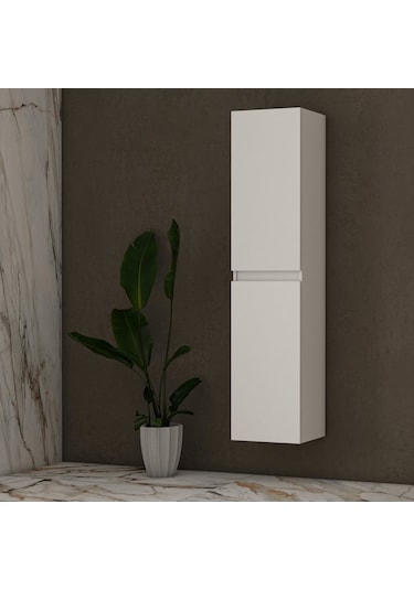 Özceden Asma Banyo Boy Dolabı 130 X 35Cm Parlak Beyaz Mdf Beyaz