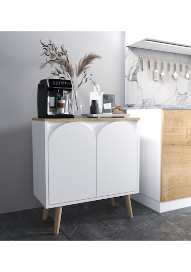 Venezia Ahşap Ayaklı Bohem Konsol-çok Amaçlı Dolap-vitrin Safir Meşe-beyaz 76 Cm