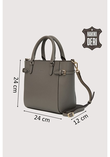 Hakiki Deri Kadın El Çantası Vizon Smr7922 Vizon