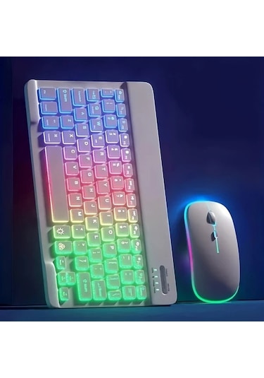 Honeybeeshop Siyah Ultra İnce Arka Aydınlatmalı Kablosuz Klavye Fare Seti Şarj Edilebilir Taşınabilir Type C Şarj Tablet Uyumlu İngilizce Düzen Lazer