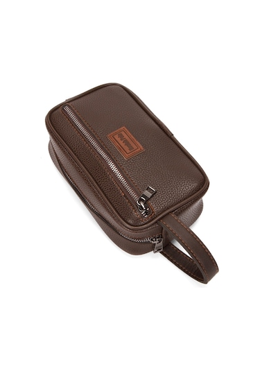 Newish Polo Erkek Kahverengi Deri Portföy Clutch Traş Kozmetik Bakım Ve Günlük El Çantası New269 Kahverengi