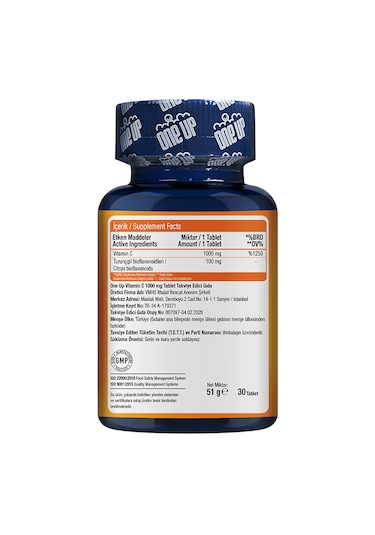One Up C Vitamini 1000 Mg 30 Tablet Aromasiz
