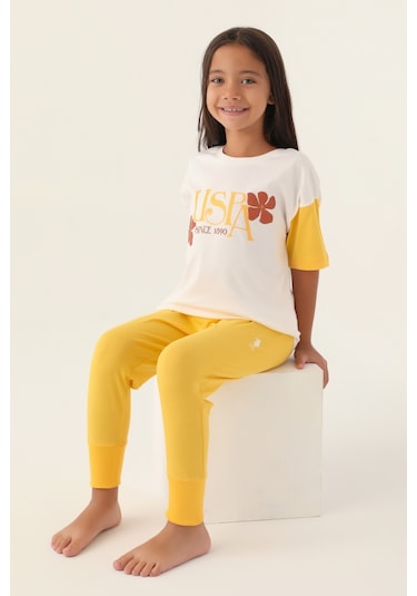 U.s. Polo Assn. Kız Çocuk Krem Pijama Takım 50290950-vr071 Krem