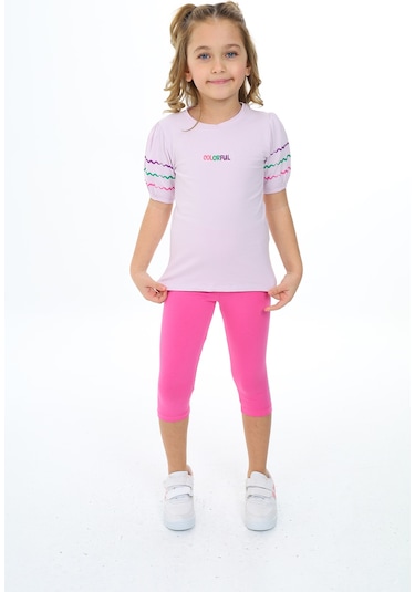 Toontoy Kız Çocuk Nakışlı Kaprili Takım Açık Lila