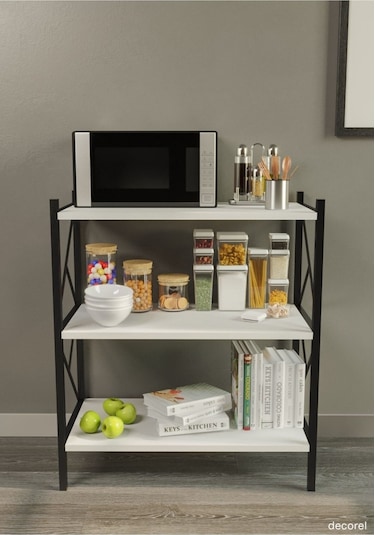 Morpanya Arose Metal Tekli Mutfak Rafı Malzeme Dolabı 3 Raflı Mikrodalga Fırın Rafı Çok Amaçlı Beyaz