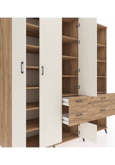 Kronos Dolap 14 Raflı 4 Çekmeceli 4 Kapaklı 220x59x243 Çam-aytaşı/çam Aytası/atlas Çam