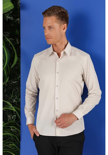 Gk 683 Slim Fit Taş Klasik Gömlek Taş