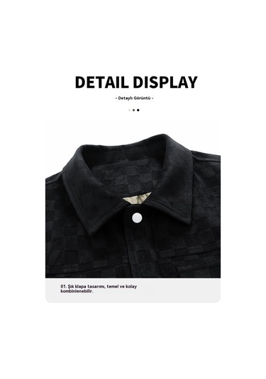 Sonbahar Ve Kış İçin Erkek Süet Kareli Ceket Siyah