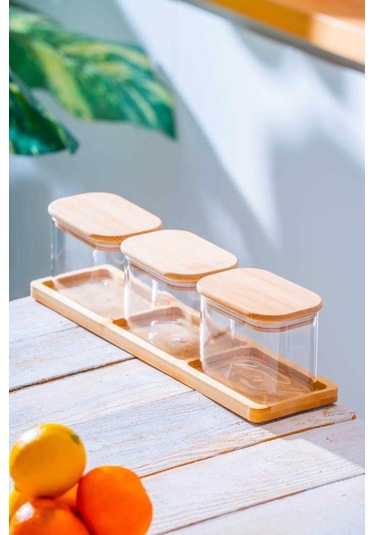 Acar Malibu Bambu Standlı 3lü Boroslikat Cam Baharatlık Seti Lnd-07582 Bambu