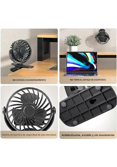 Gece Lambası Ve 720 Dönebilen Klipsli Şarjlı Vantilatör Mavi,