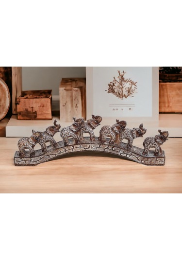Lüks İşlemeli Köprülü 7li Bereket Fil Biblosu Konsol Vitrin & Masa Süsü Ofis Ev & Yılbaşı Hediyesi 6